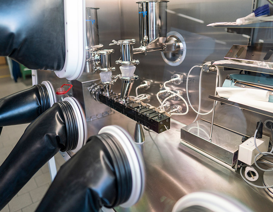 Industrial twin-screw extruder for cathode production. 