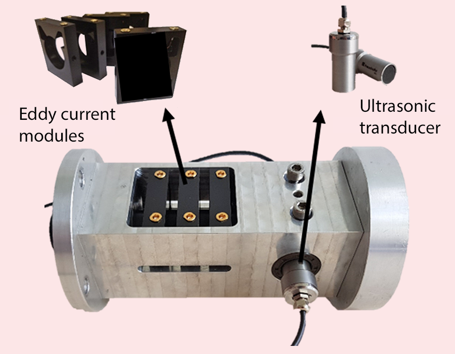 Multiparametric testing system based on eddy current and ultrasound for the evaluation of continuous mixing processes of electrode materials for lithium-ion batteries.